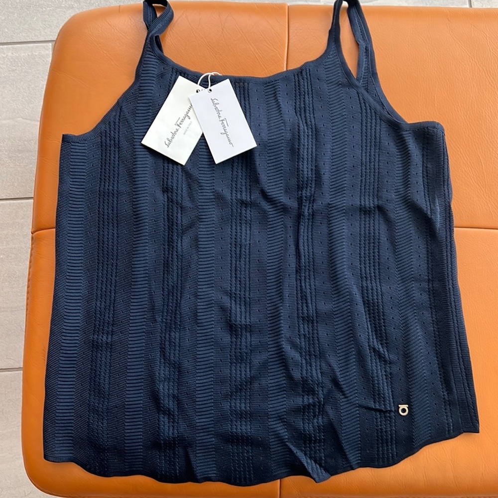 Brand new with tags Salvatore Ferragamo knitted blue tank top